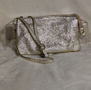 B Brentano Glittery Gold Crossbody/Clutch Bag Multiple Pockets Event Holiday‎